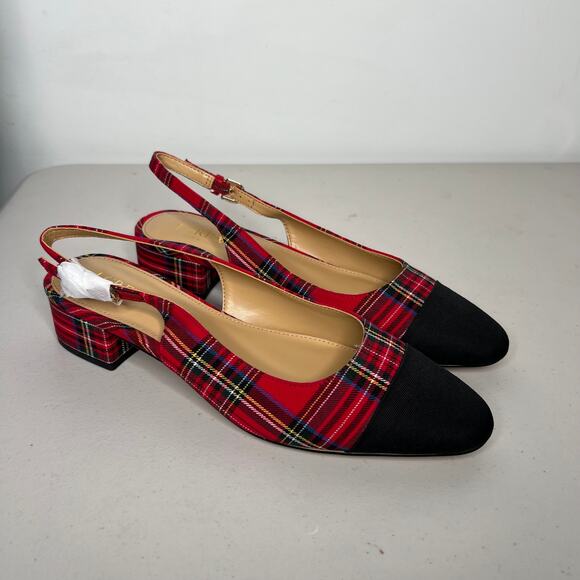 J. Crew Red Tartan Low Heel Cap Toe Slingbacks Size 9 - Picture 7 of 9